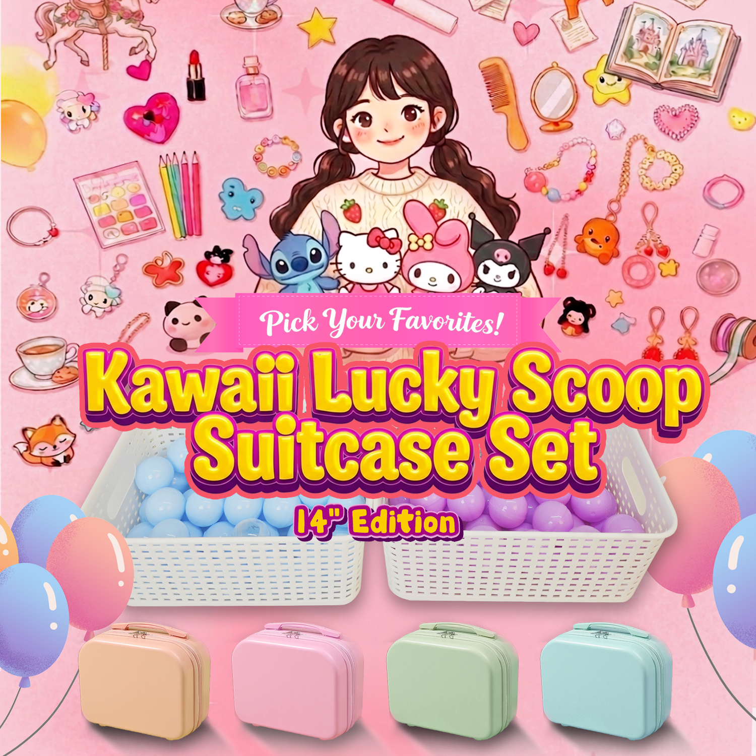 Kawaii Lucky Scoop 14-inch Suitcase Set